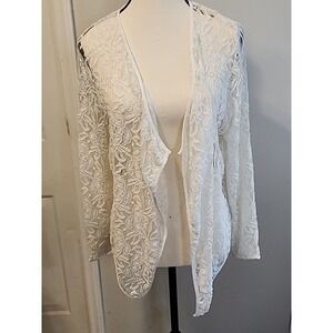Ruby Rd Womens White Lace Knit Cardigan Open Front Long Sleeve‎ Size 6
